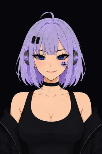 Yuna's portrait, smiling, on a dark background